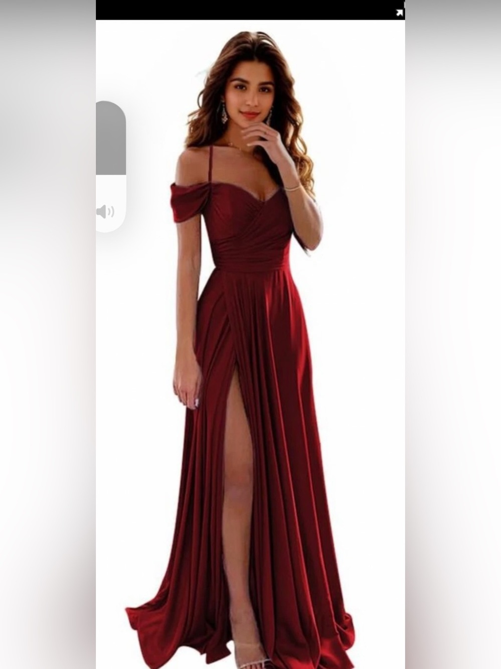 Ieena for Mac Duggal🌹🌹 Off-Shoulder Burgundy Evening Gown with Thigh Slit